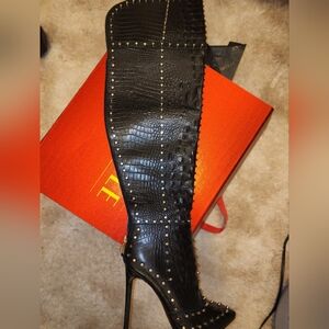 Black Croc Studded Caiman II Thigh High Boots **BRAND NEW**